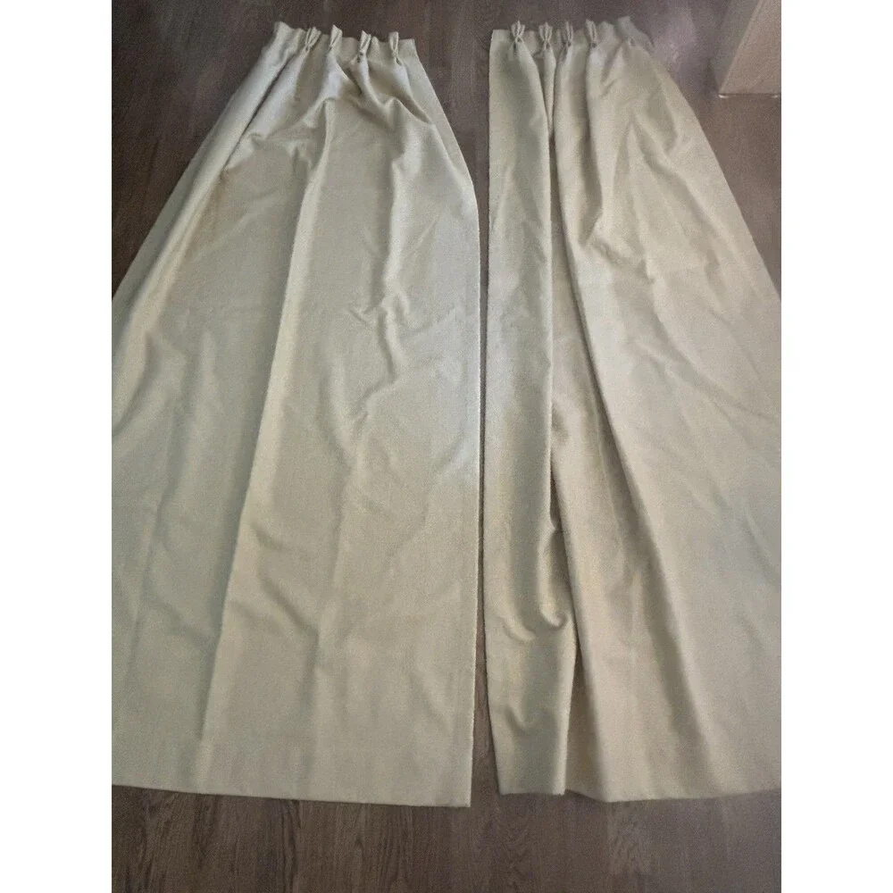 Custom Pinch Pleat Drapes Luxury Neutral Woven Curtain Cotton Set/2 97”